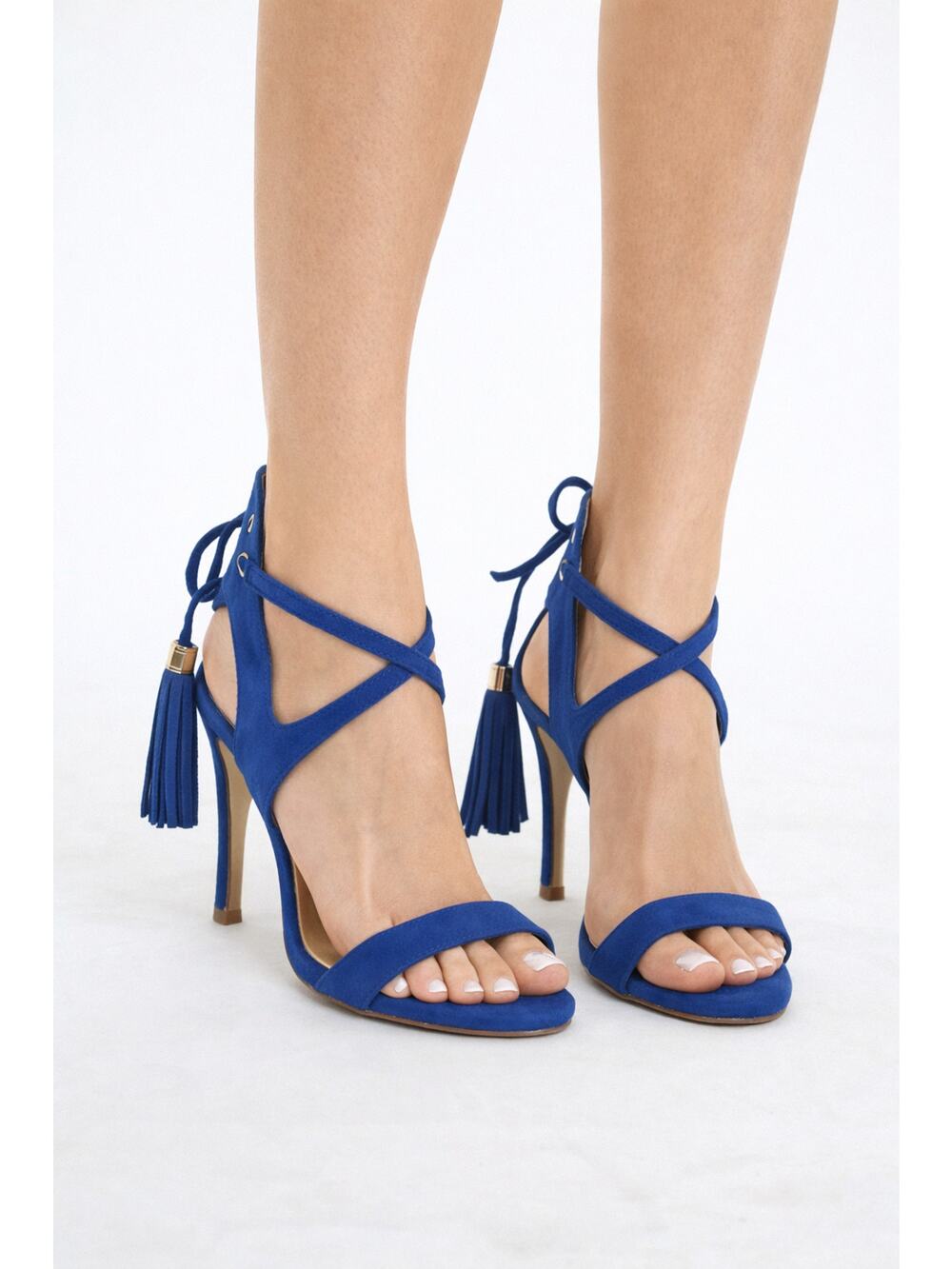 Bebe Kya Suedette Sandal Heel With Tassel Blue Womens Size 5 New